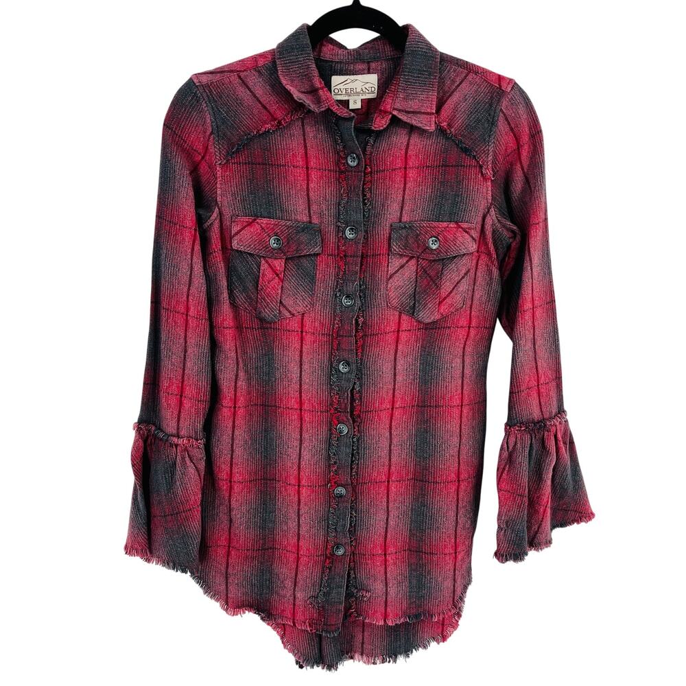 Overland Lainey Jacquard Plaid Flannel Tunic Shirt Womens Sz Small Raspberry